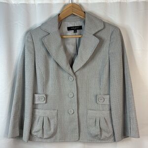 Nine West Gray and White Seersucker Cropped Blazer